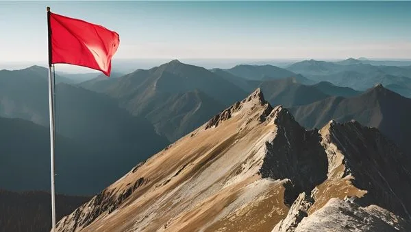 Image of a mountain with a flag representing reaching your goals - Goalisto.com